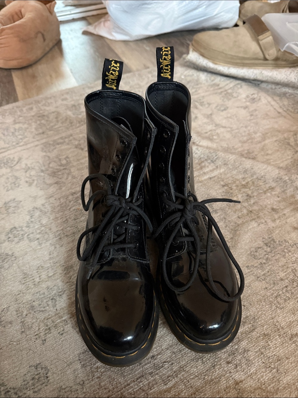 Dr. Martens Black Patent Lace-Up Ankle Boots